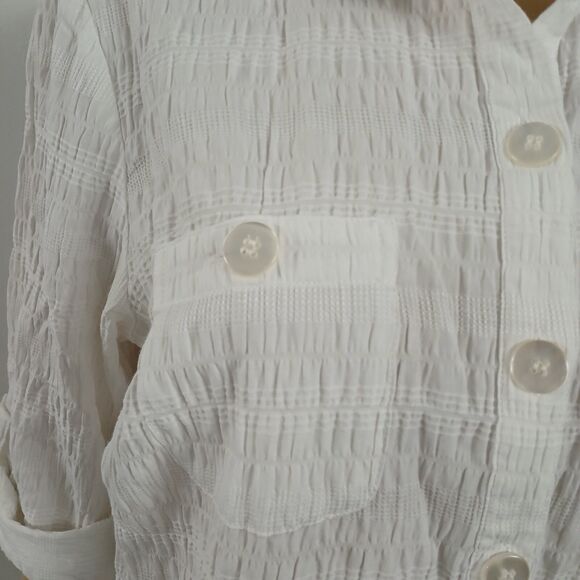 Baxter & Wells Women's P/L White Gauzy Button Up Collard Roll tab Sleeves Shirt - Picture 5 of 13